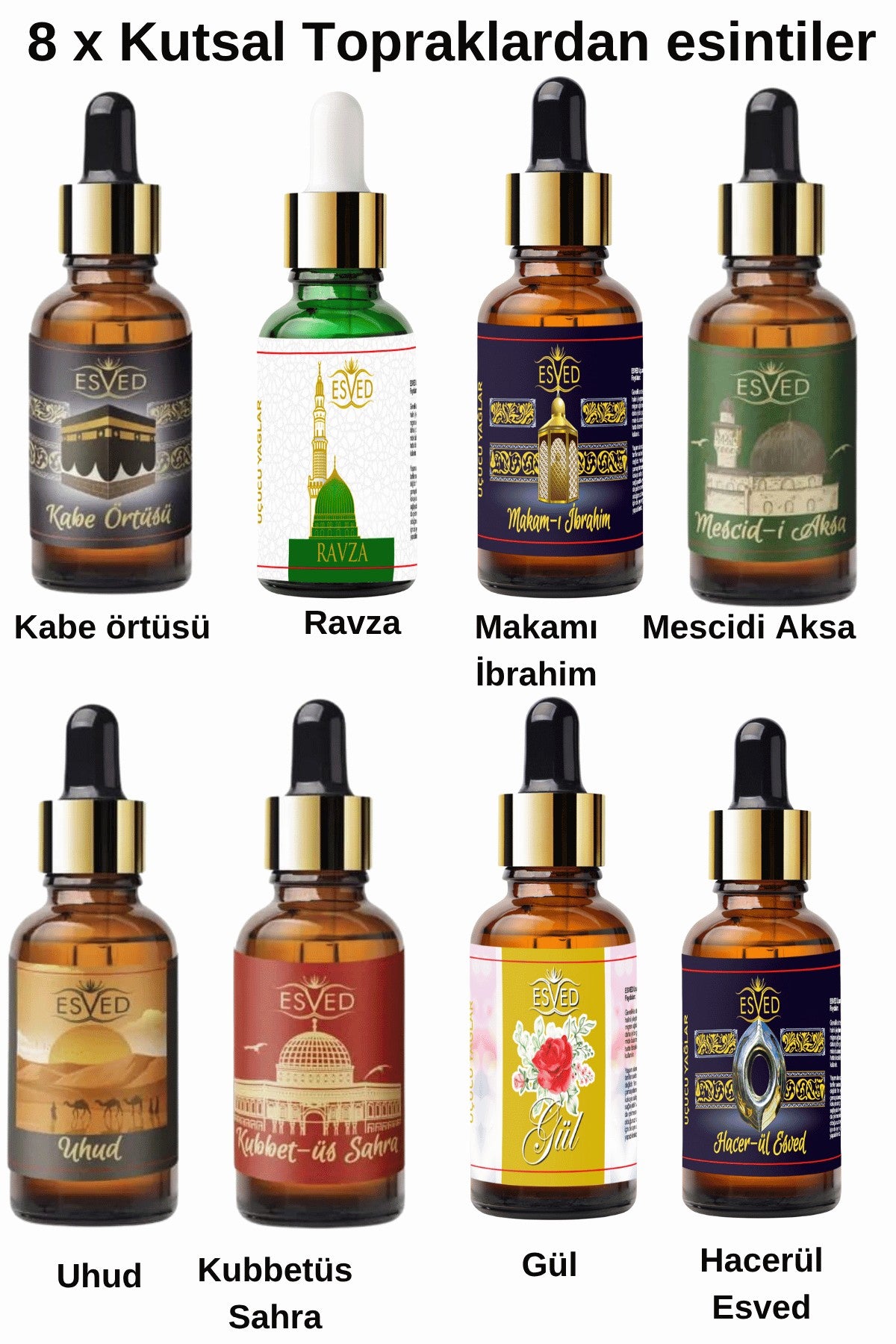 8 x Kutsal Topraklardan Esintiler Parfüm esansı Saf Esansiyel Yağ - Oda Ve Ortam Kokusu - Aromatik Uçucu Yağ 8x10ml