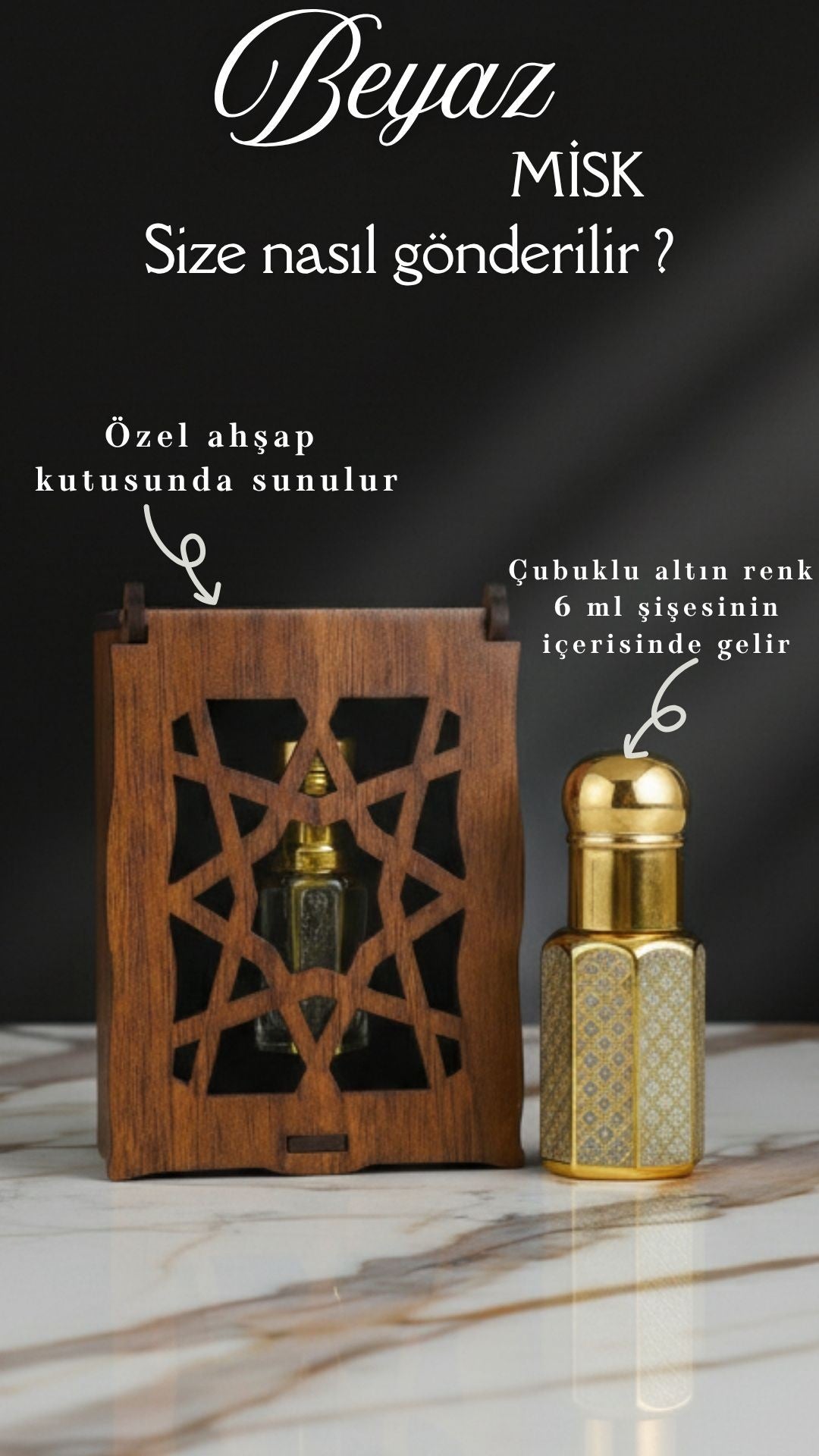 Beyaz Misk Kokusu 6 Ml Premium Esans Çubuklu Cam Şişesinde Hediyelik Ahşap Kutulu