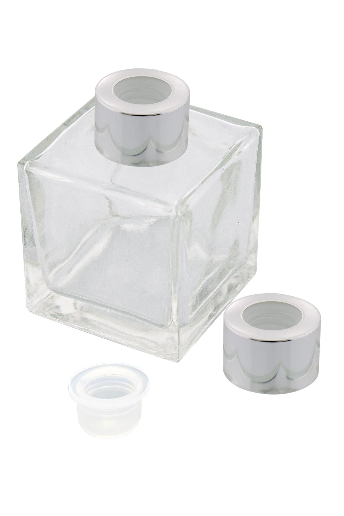 100 Cc Kare Bambu Cam Bambu Oda Kokusu Şişesi Silver Kapaklı Diffuser Şişe 5 Adet