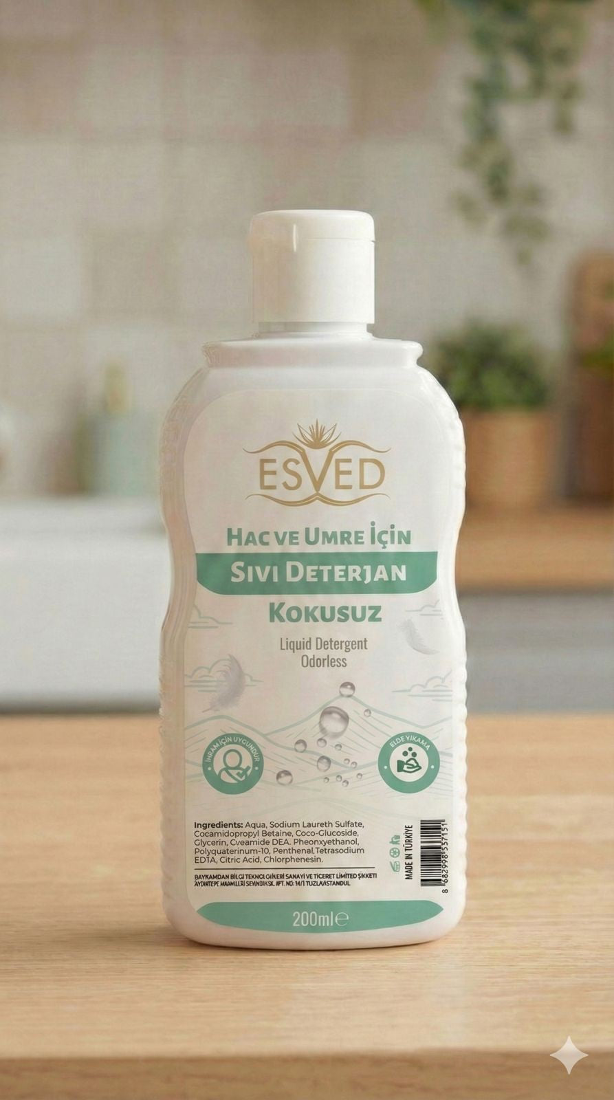 Esved Flüssigwaschmittel ohne Duftstoffe, 200 ml – Sonderproduktion für Hadsch und Umra