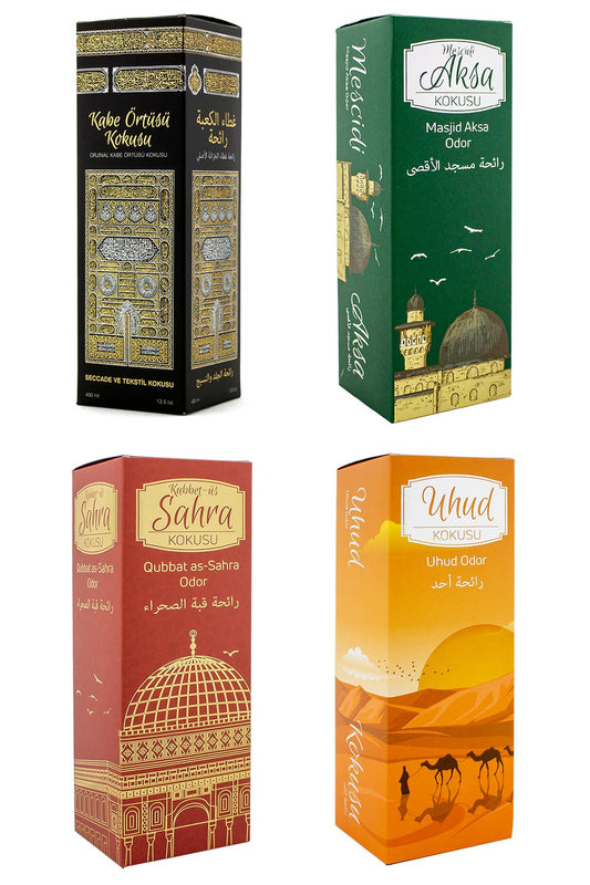 Kabe Örtüsü Kokusu Mescidi Aksa Kokusu Kubbetül Sahra kokusu Ve Uhud Kokusu Sprey 400 Ml.