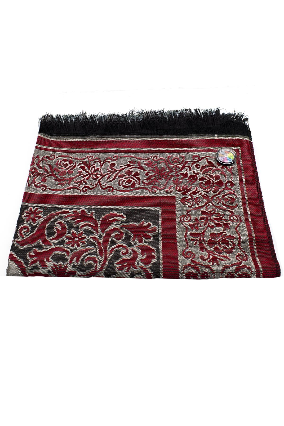 Kıbleyi Gösteren Pusulalı Kırmızı Seccade