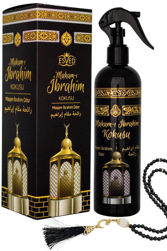 Makamı İbrahim Kokusu 400 Ml Sprey Kabe Kokulu İnci Görünümlü Plastik Siyah Tesbih Hediyeli