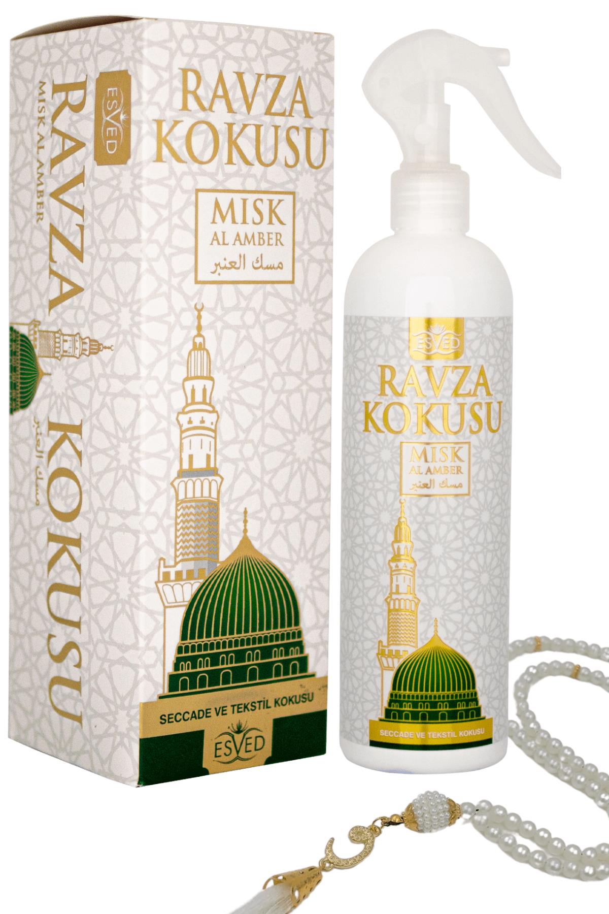 Medine Ravza Kokusu 400 Ml Sprey Kabe Kokulu İnci Görünümlü Plastik Beyaz Tesbih Tesbih Hediyeli